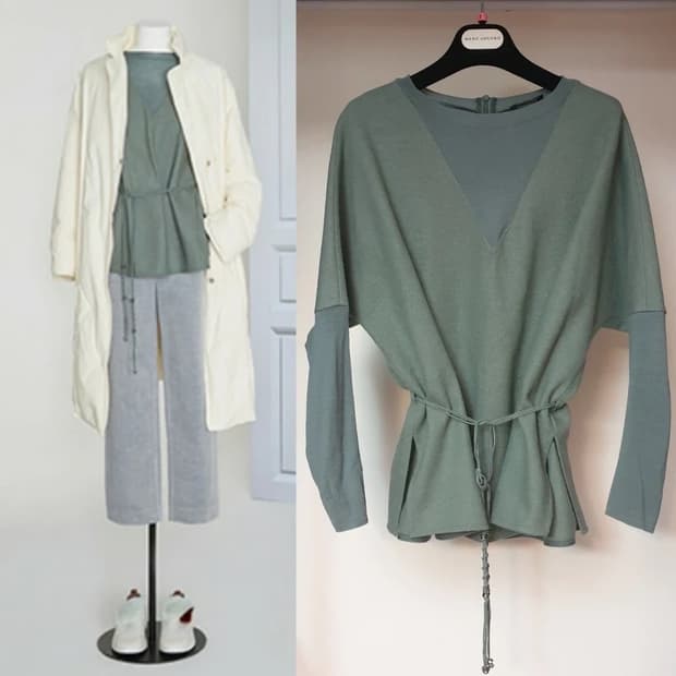 한섬 LATT 래트 마크라메 드로스트링 디테일 루스핏 울 니트 스웨터