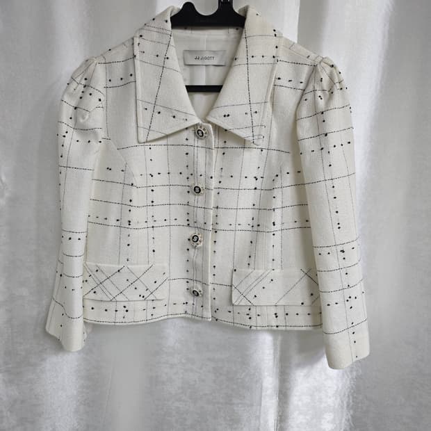 JJ지고트 화이트 체크 트위드 자켓 (1686)
