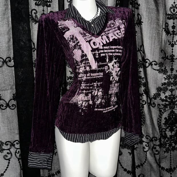 Shirt-layered Velvet Long-sleeve