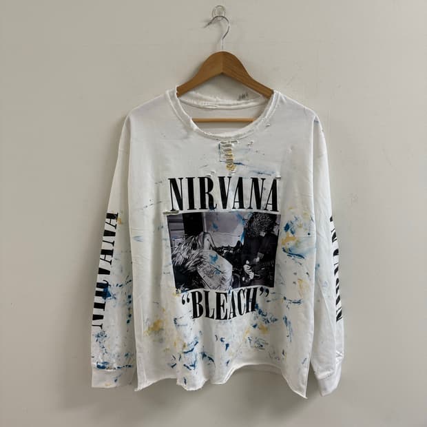 NIRVANA 디스트레스드 복각 커스텀 페인팅 긴팔티