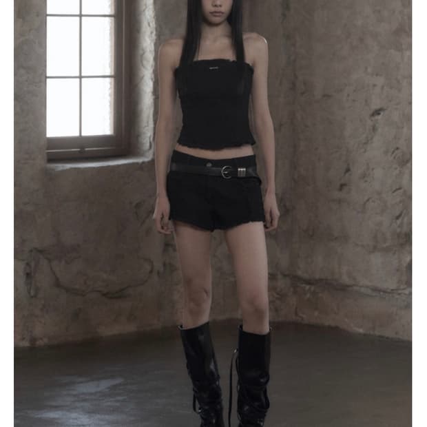 [mnem] Fringe Wash Bustier (black)