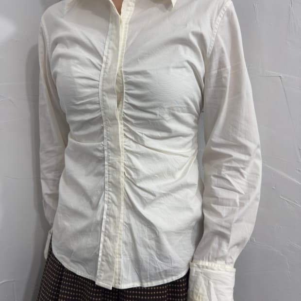 dkny white shirring shirt