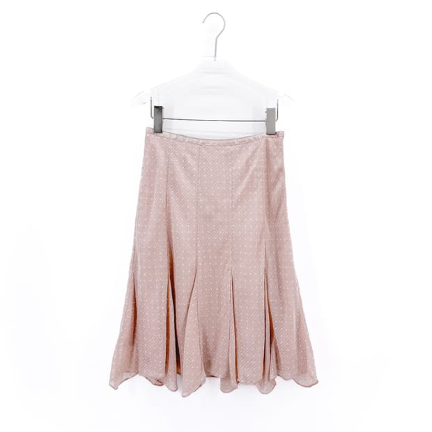 빈티지 핑크 도트 미디 스커트