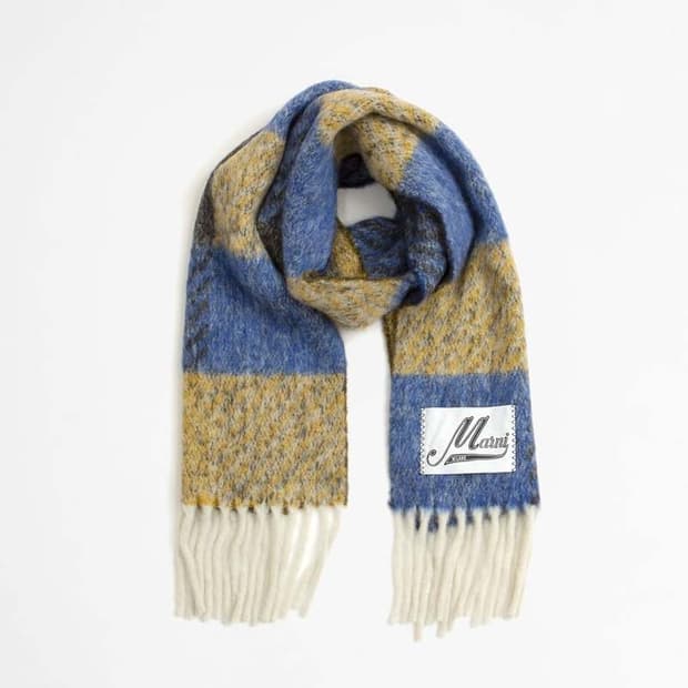 Marni check woven scarf Mazarine blue