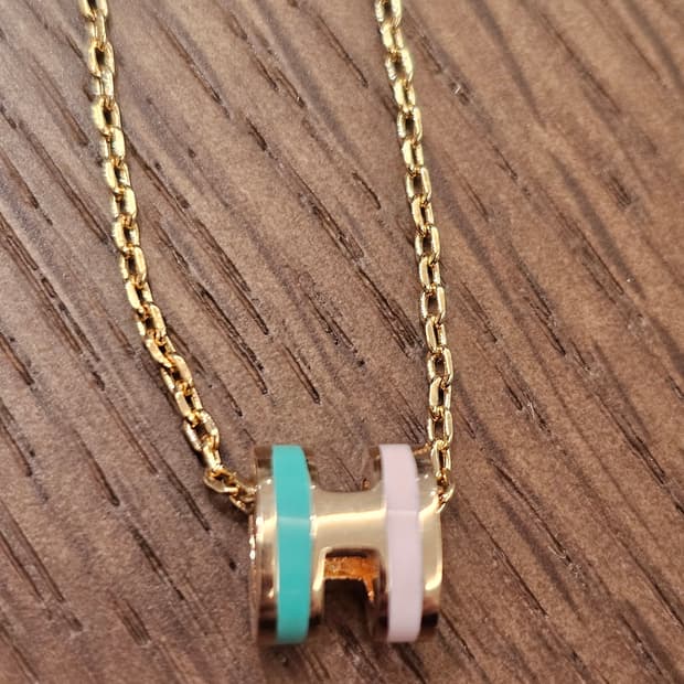 에르메스 팝아슈 미니 목걸이 핑크/민트 반반이