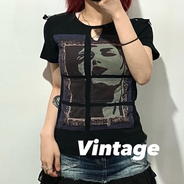 펑크 디테일 프린팅 반팔티