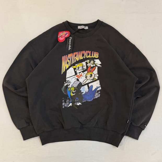 파워퍼프걸 X 네스티팬시클럽 맨투맨 차콜 블랙