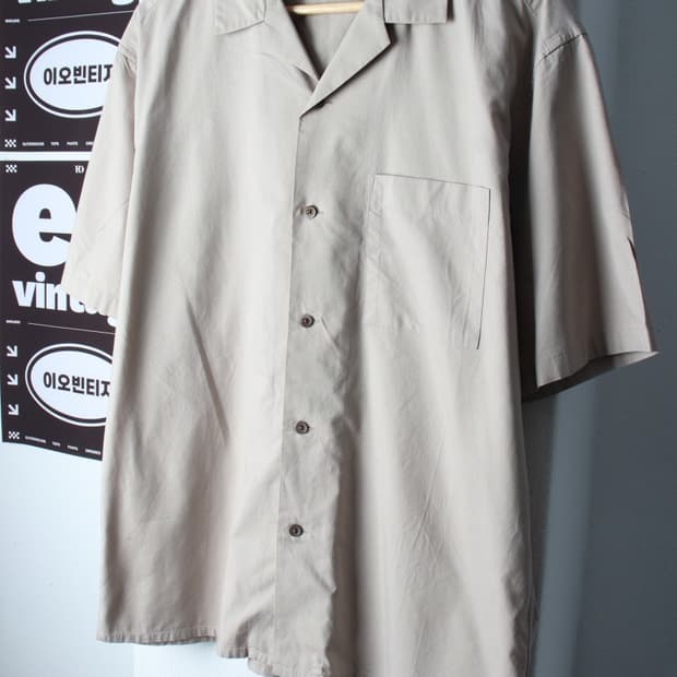 (L-XL) 유니클로 반팔 카라 티셔츠 셔츠 남방 베이지-H36871
