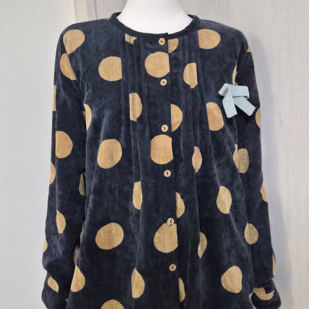 일본 빈티지 모리걸 하구미 코듀로이 도트 셔츠 아우터 