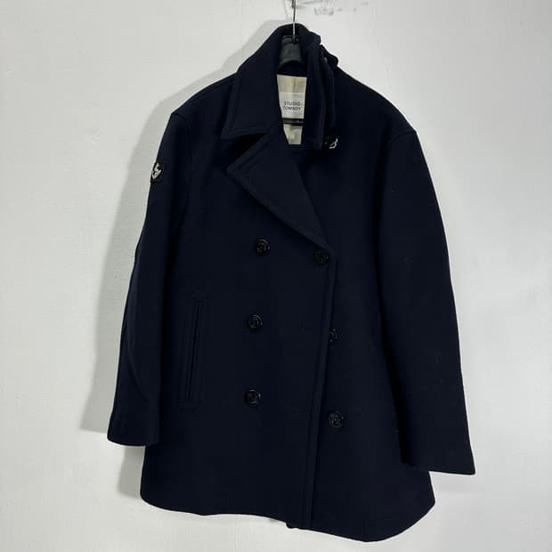 우먼M-L 스튜디오톰보이 다크네이비 오버핏 울 해군피코트