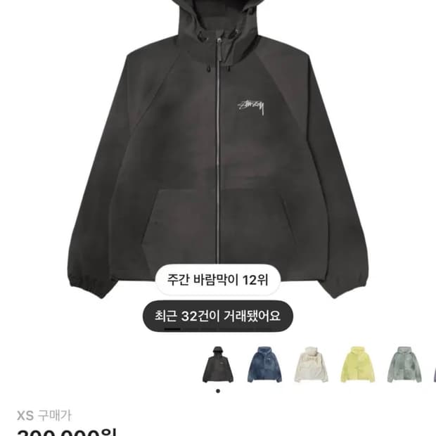 스투시 비치쉘 웨이브 다이 자켓 블랙