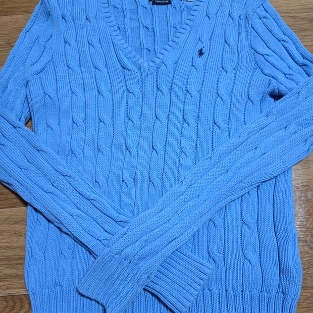 폴로 랄프로렌 여성 신형 큐알정품인증 브이넥 케이블 니트