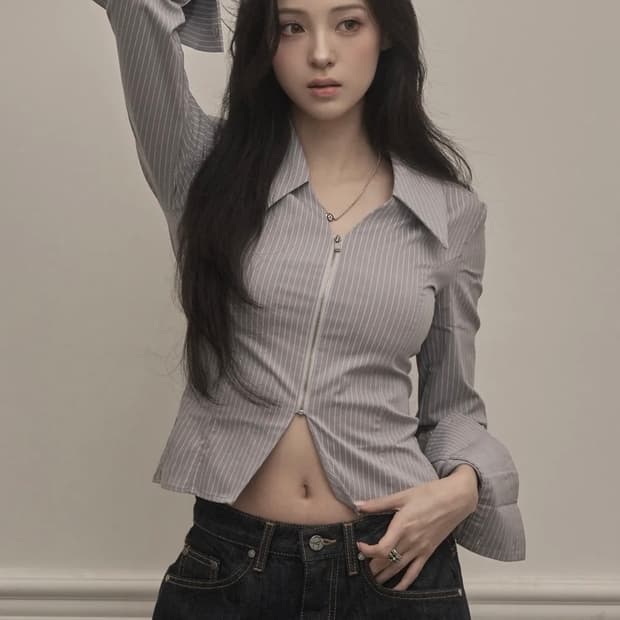 카키포인트 Stripe Zip-up Shirts (gray)