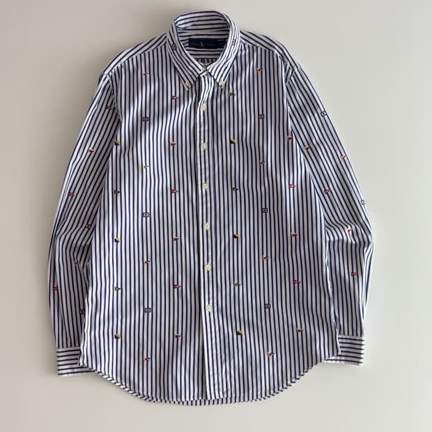 폴로 랄프로렌 플래그 자수 스트라이프 셔츠 M