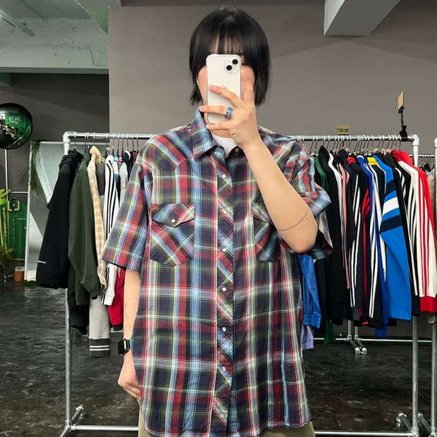 랭글러 웨스턴 체크 반팔 셔츠