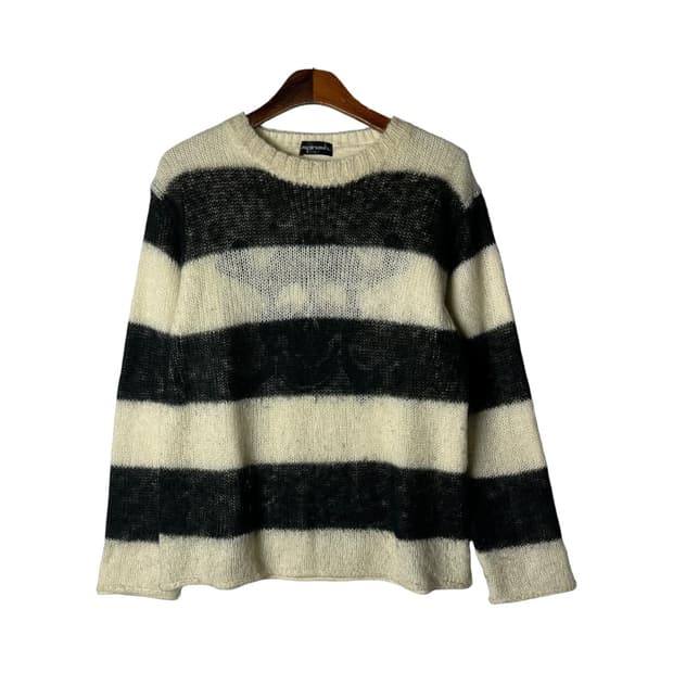 [Spinash] 스컬 시스루 스트라이프 모헤어 니트