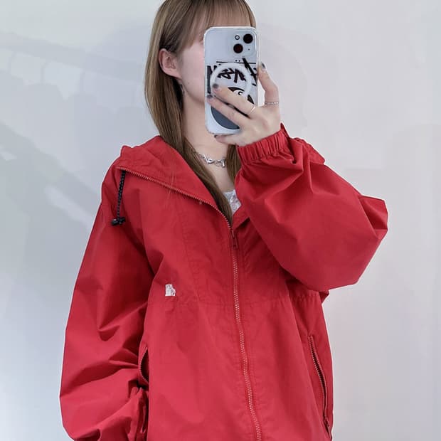 노스페이스 레드 바람막이