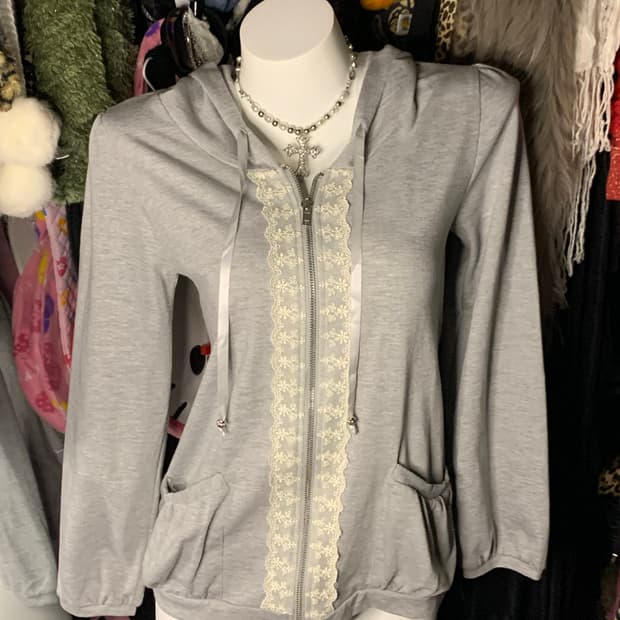 엑시즈팜 모리 그레이 레이스 후드집업