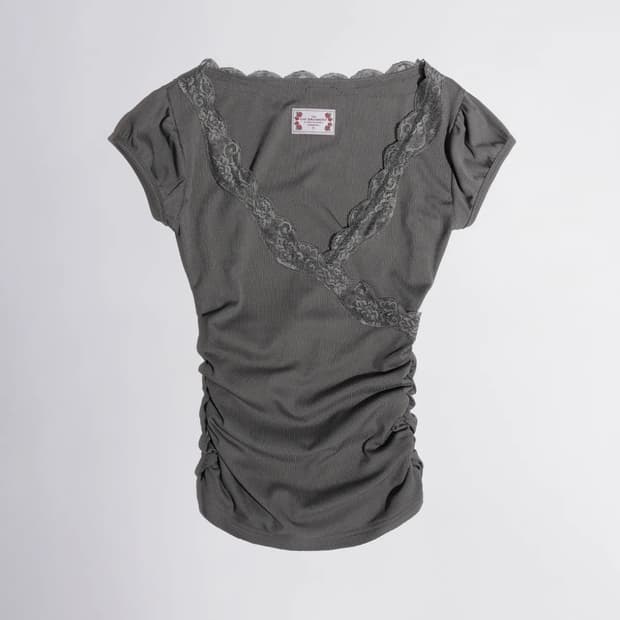스컬프터 lace Trim Wrap Tee Charcoal