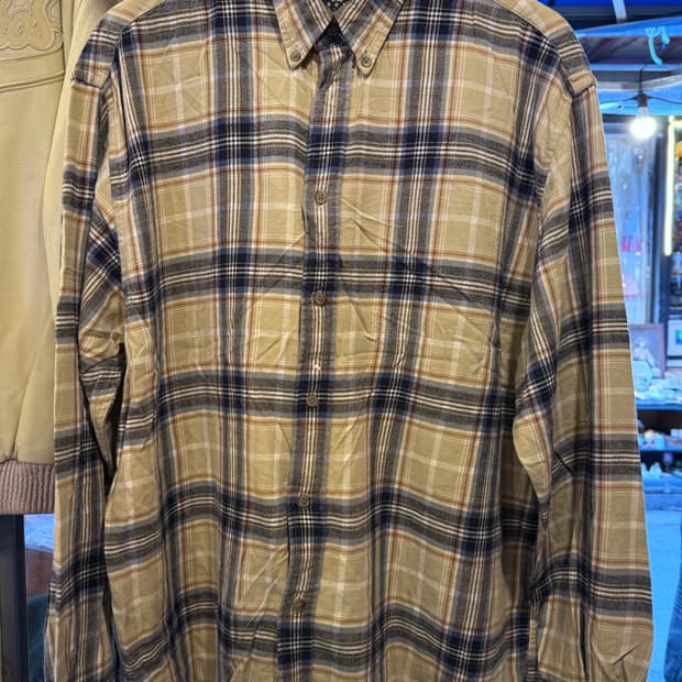 빈티지 베이지 네이비 체크셔츠