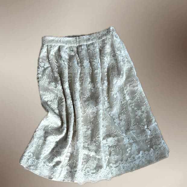 오리엔탈 페어리 무드 플라워 자수 스커트