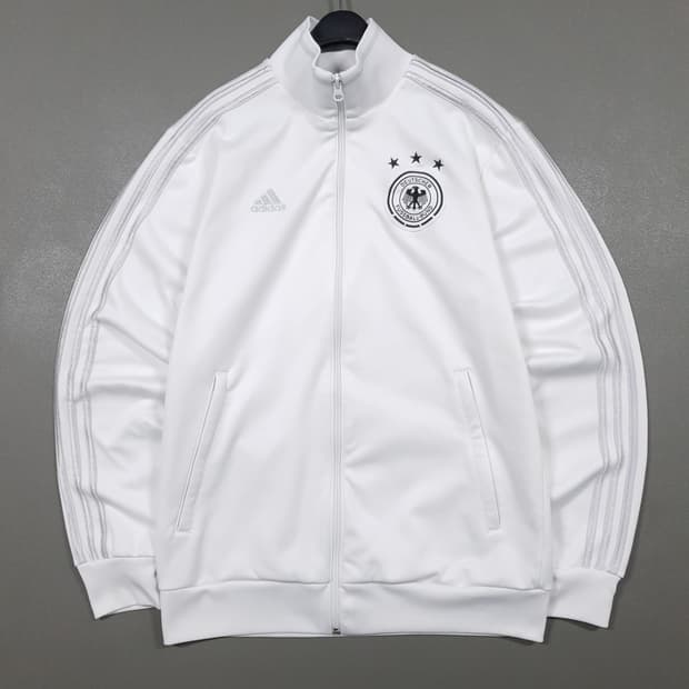 L 아디다스 희귀 대장급 독일 화이트 실버 트랙탑 져지 집업 자켓 100