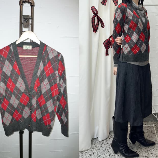 argyle knit cardigan