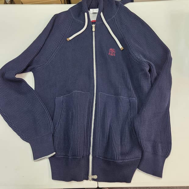 브루넬로 쿠치넬리 리브드 코튼 니트 후드집업 가디건