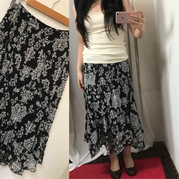 vintage ethnic black midi skirt