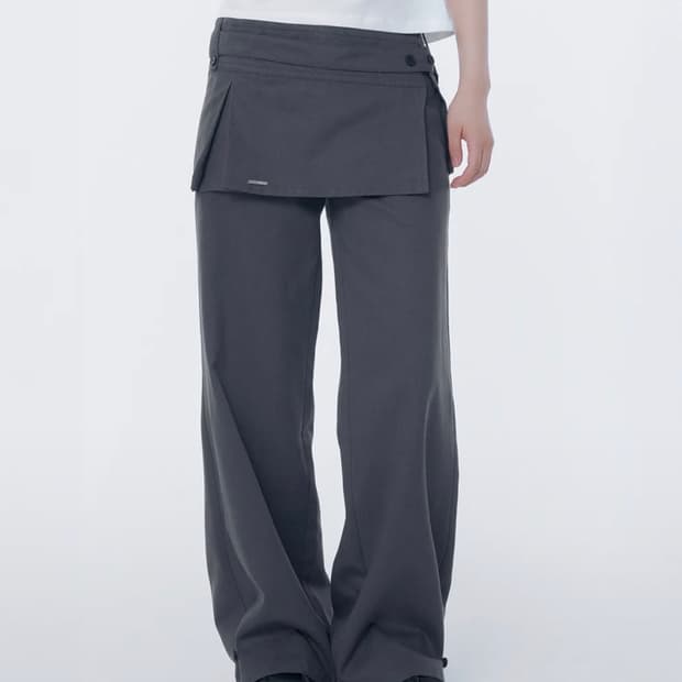 Button tab mini skirt pants set CHARCOAL