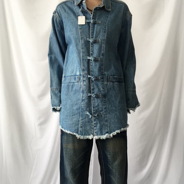 Qipao button denim jacket