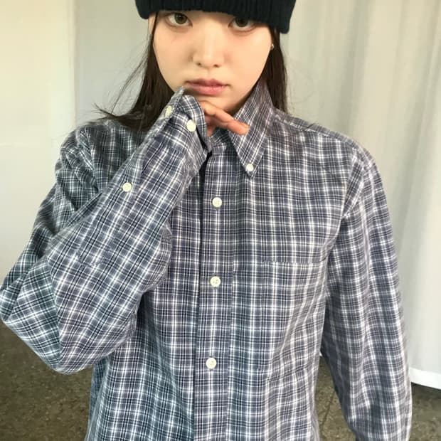 에디바우어 블루 체크 셔츠 