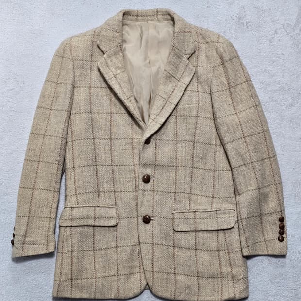 해리스트위드 체크 패턴 트위드 자켓 S