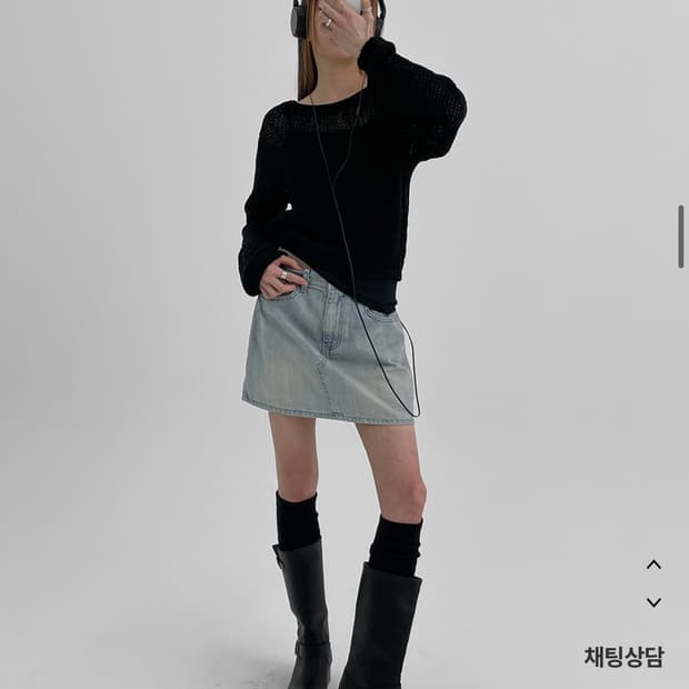블랙업 엘신 데님 미니스커트 연청 M 새상품