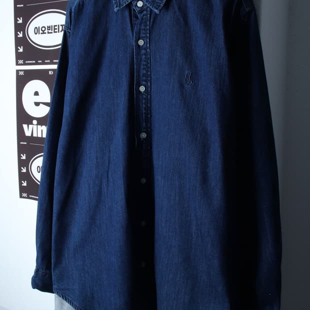 (L-2XL) 라퍼지스토어 셔츠 남방 데님 청 무지 아메카지-H34866