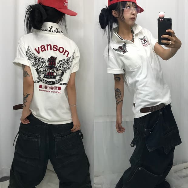 < Vanson Leathers Embroidery PK T-shirt 