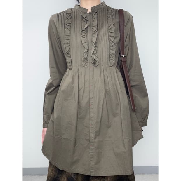 빈티지 브라운 프릴 셔츠 원피스