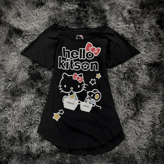 Hello Kitty 블랙 키티&조이 프린팅 반팔 티셔츠