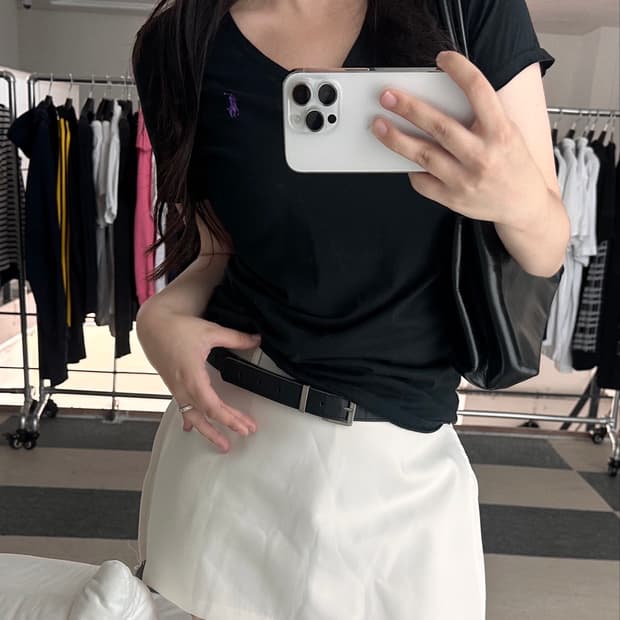랄프로렌 스포츠 블랙 V넥 반팔 티셔츠