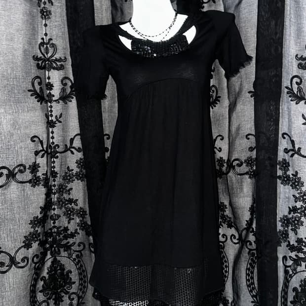 black sequin trim mini dress