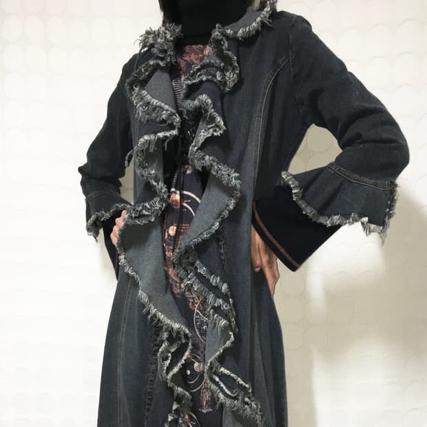 Japanese Vintage 태슬 레이스 데님 롱코트