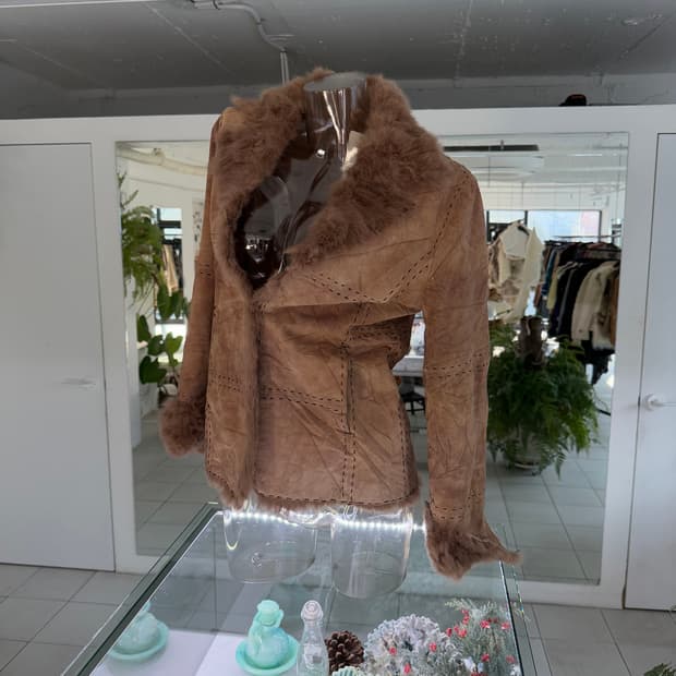 real leather stitch shearling jacket