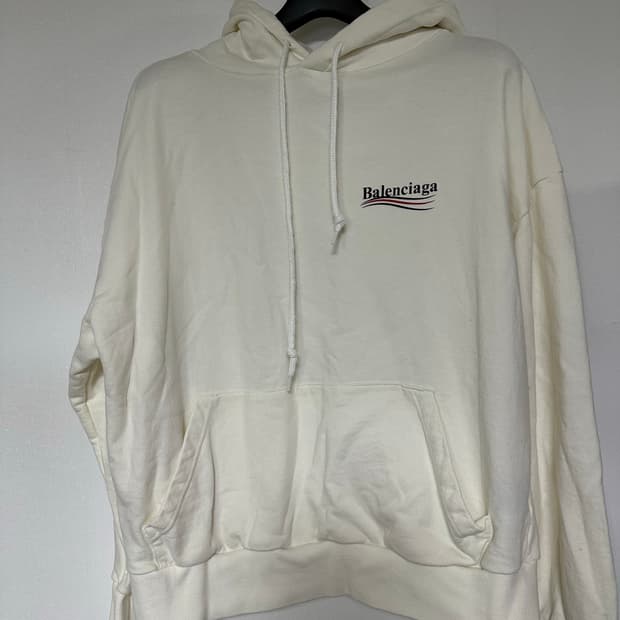 발렌시아가 웨이브 로고 후드티 아이보리