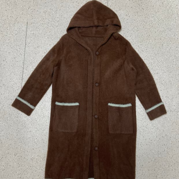 상태좋음) 나일론 퍼 여성 후드 롱 가디건 브라운 S