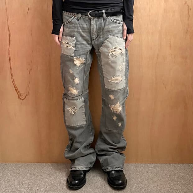 AKM X WRANGLER 패치워크 바나나 데님 팬츠
