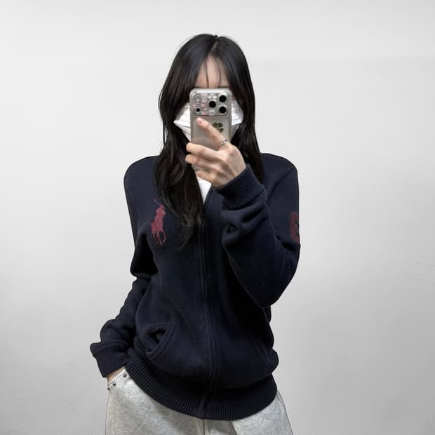 폴로 랄프로렌 빅 포니 자수 니트 집업 네이비