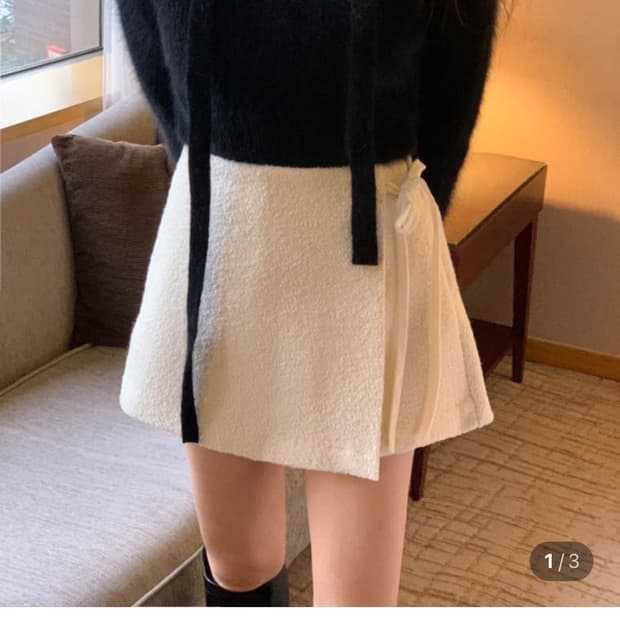 미엘 부클 울 랩 스커트 치마바지