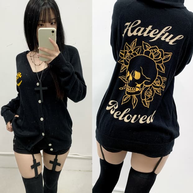 [RODEO CROWNS] 로데오크라운 펑크 해골 후드 니트 가디건