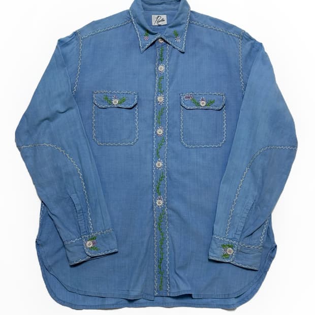 (M) 니들스 꽃 자수 데님셔츠