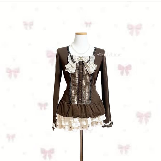 다크초코 엑시즈팜 리본 레이스 롱슬리브리스